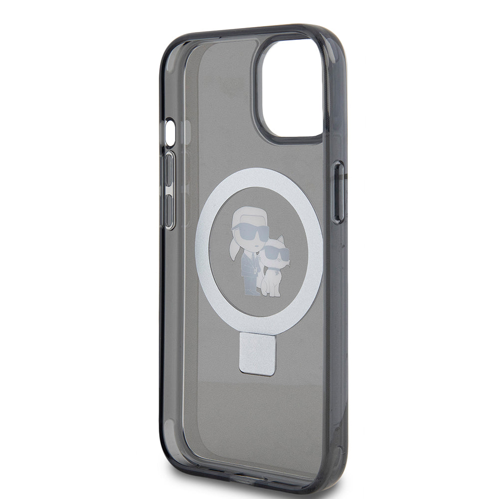 Etui MagSafe dla Apple iPhone 15, Karl Lagerfeld, Ring Stand Karl & Choupette, Czarne