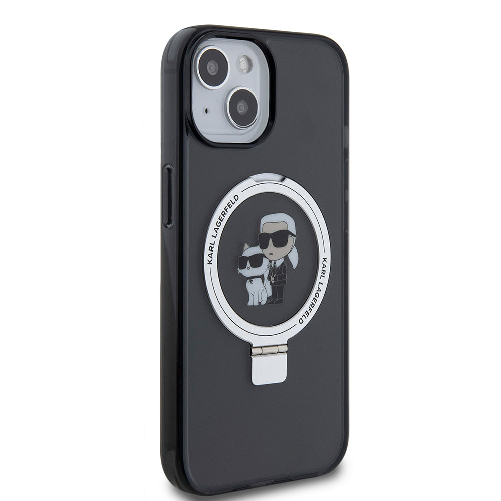 Etui MagSafe dla Apple iPhone 15, Karl Lagerfeld, Ring Stand Karl & Choupette, Czarne