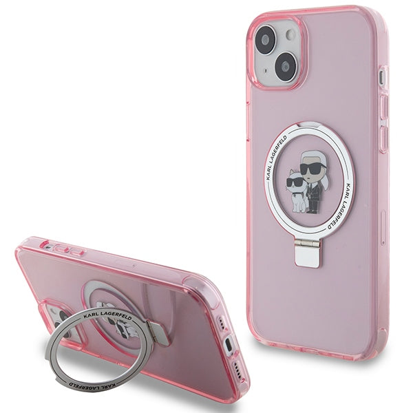 Etui MagSafe dla Apple iPhone 15, Karl Lagerfeld, Ring Stand Karl & Choupette, Różowy
