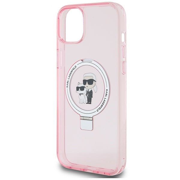 Etui MagSafe dla Apple iPhone 15, Karl Lagerfeld, Ring Stand Karl & Choupette, Różowy
