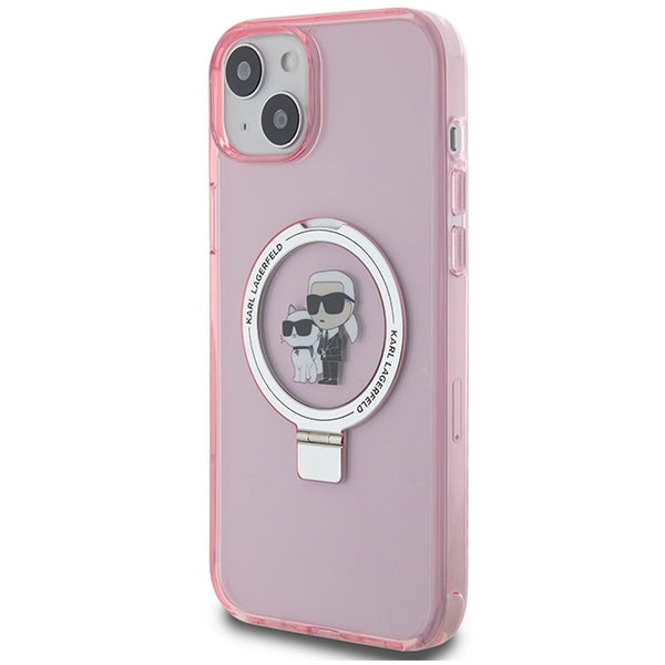 Etui MagSafe dla Apple iPhone 15, Karl Lagerfeld, Ring Stand Karl & Choupette, Różowy