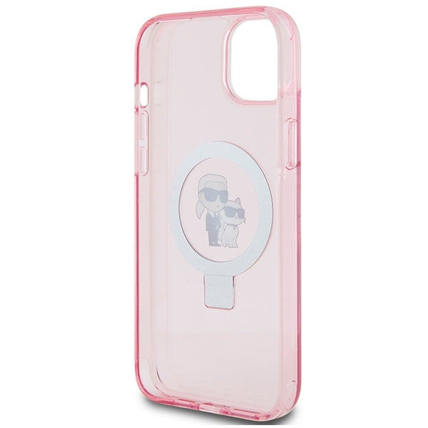 Etui MagSafe dla Apple iPhone 15, Karl Lagerfeld, Ring Stand Karl & Choupette, Różowy
