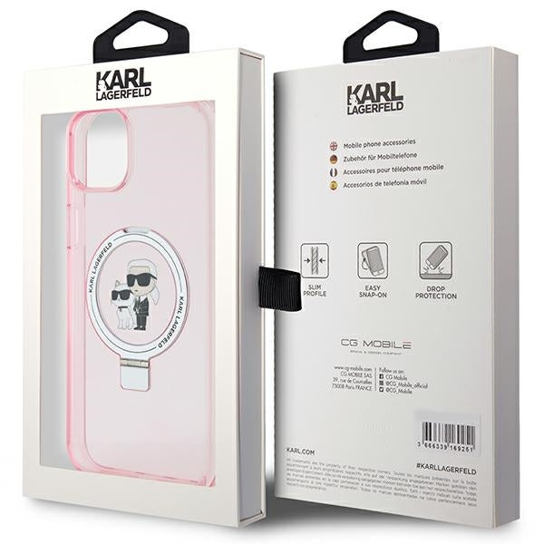Etui MagSafe dla Apple iPhone 15, Karl Lagerfeld, Ring Stand Karl & Choupette, Różowy