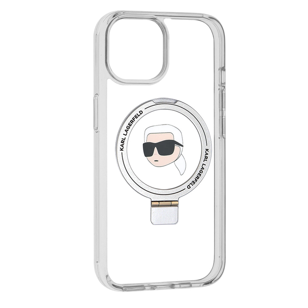 Etui MagSafe dla Apple iPhone 15, Karl Lagerfeld, Ring Stand Karl's Head, Białe