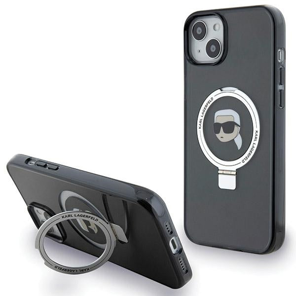 Etui MagSafe dla Apple iPhone 15, Karl Lagerfeld, Ring Stand Karl's Head, Czarne
