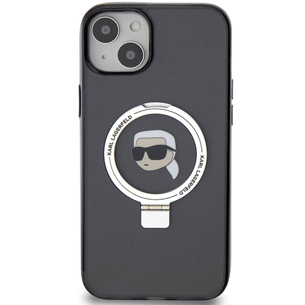 Etui MagSafe dla Apple iPhone 15, Karl Lagerfeld, Ring Stand Karl's Head, Czarne
