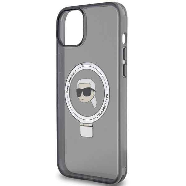 Etui MagSafe dla Apple iPhone 15, Karl Lagerfeld, Ring Stand Karl's Head, Czarne
