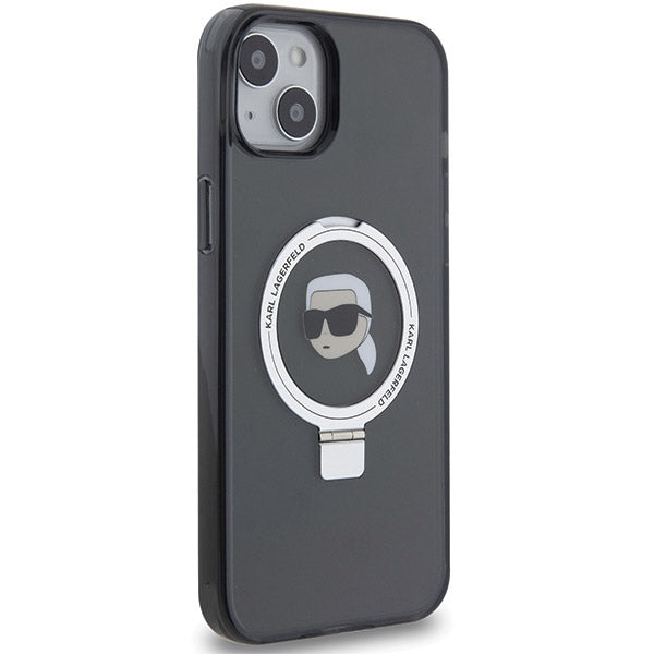 Etui MagSafe dla Apple iPhone 15, Karl Lagerfeld, Ring Stand Karl's Head, Czarne
