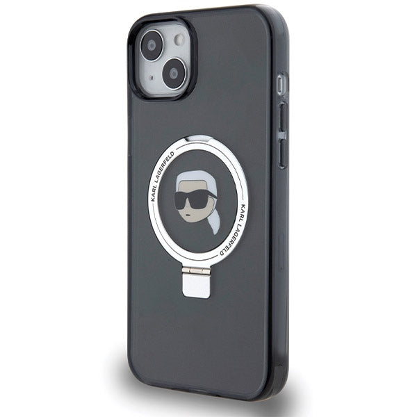 Etui MagSafe dla Apple iPhone 15, Karl Lagerfeld, Ring Stand Karl's Head, Czarne