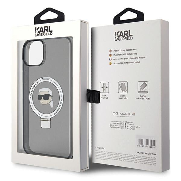 Etui MagSafe dla Apple iPhone 15, Karl Lagerfeld, Ring Stand Karl's Head, Czarne