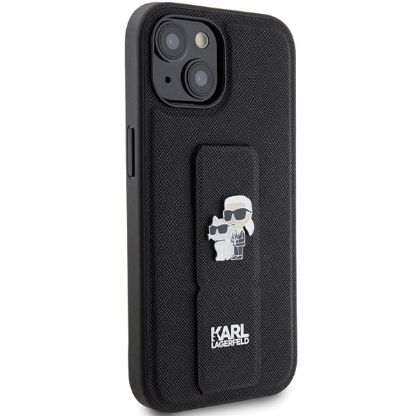 Etui MagSafe dla Apple iPhone 15, Karl Lagerfeld, Saffiano Gripstand Karl & Choupette, Czarne