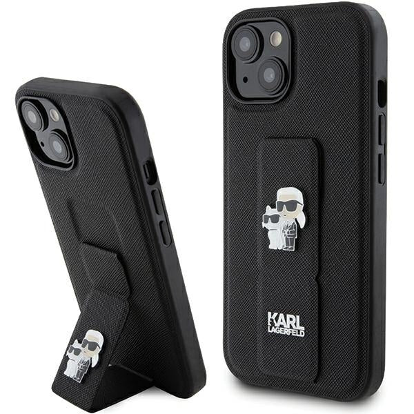 Etui MagSafe dla Apple iPhone 15 Plus / 14 Plus, Karl Lagerfeld, Saffiano Gripstand Karl & Choupette, Czarne