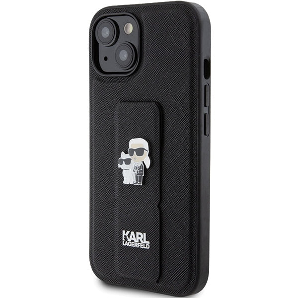 Etui MagSafe dla Apple iPhone 15 Plus / 14 Plus, Karl Lagerfeld, Saffiano Gripstand Karl & Choupette, Czarne