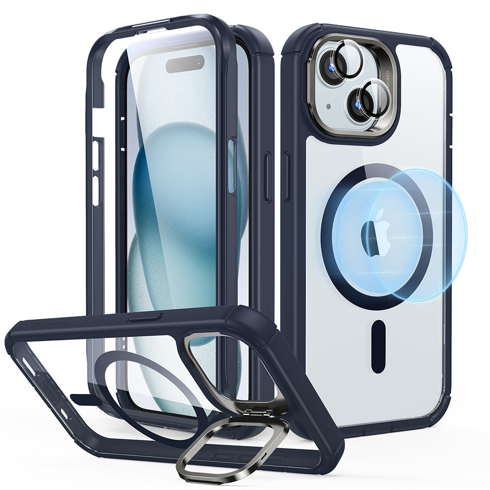 Etui MagSafe dla Apple iPhone 15 Plus, ESR, Armor Tough Kickstand, Granatowe Przezroczyste