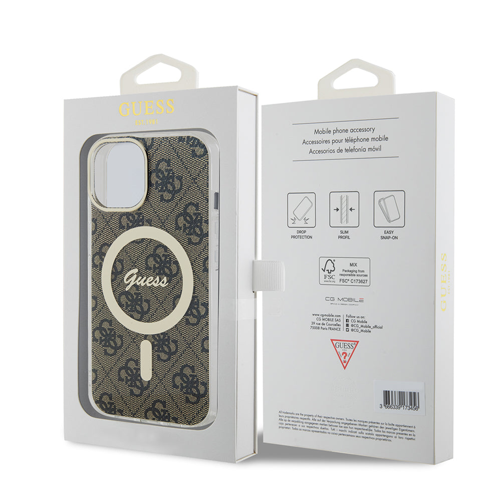 Etui MagSafe dla Apple iPhone 15 Plus, Guess, IML 4G, Brązowy