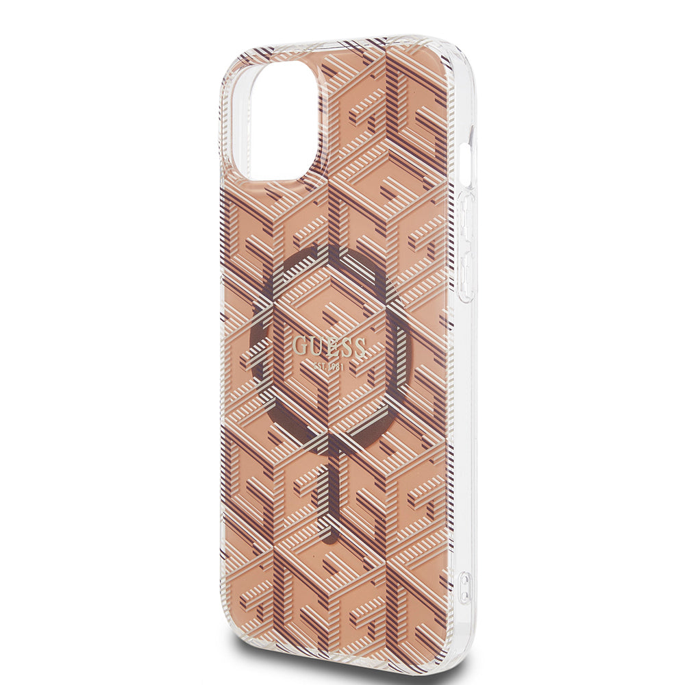 MagSafe Case for Apple iPhone 15 Plus, Guess, IML Gcube, Brown