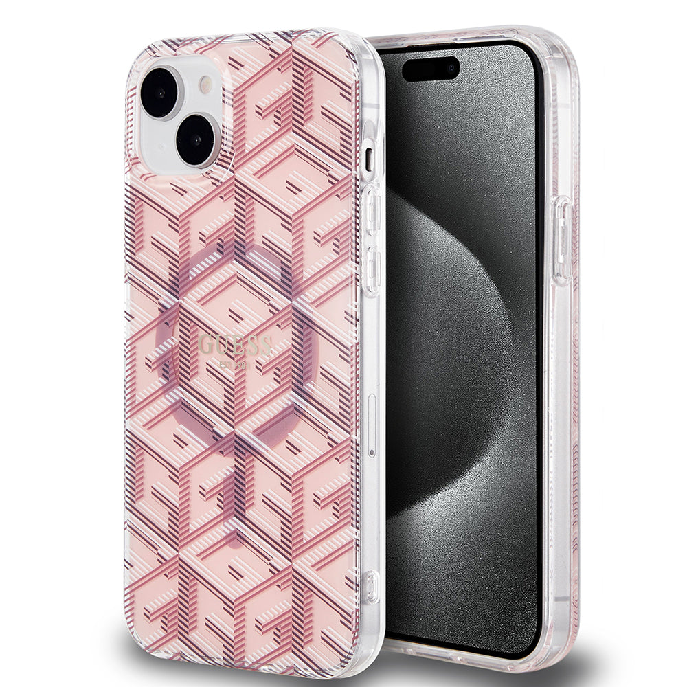 Etui MagSafe dla Apple iPhone 15 Plus, Guess, IML Gcube, Różowy
