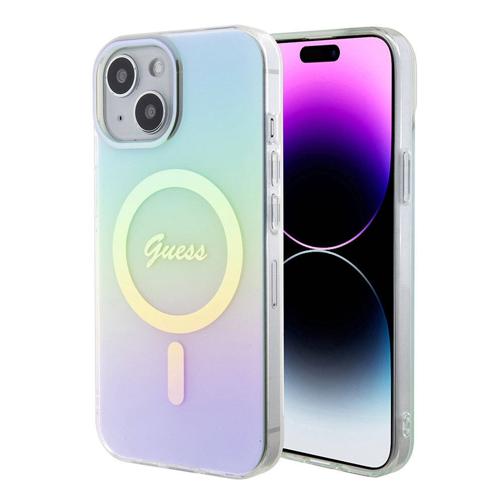 Etui MagSafe dla Apple iPhone 15 Plus, Guess, IML Iridescent, Turkusowy