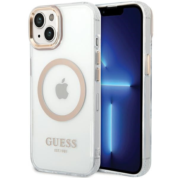 Etui MagSafe dla Apple iPhone 15 Plus, Guess, Metal Outline, Złote