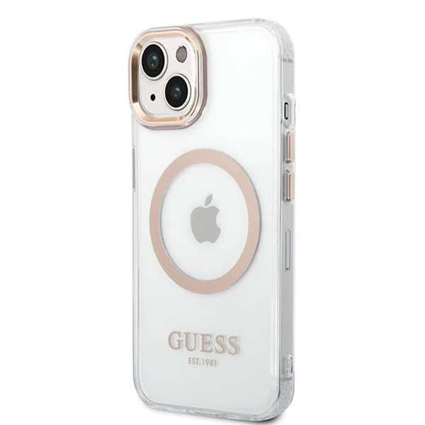 Etui MagSafe dla Apple iPhone 15 Plus, Guess, Metal Outline, Złote