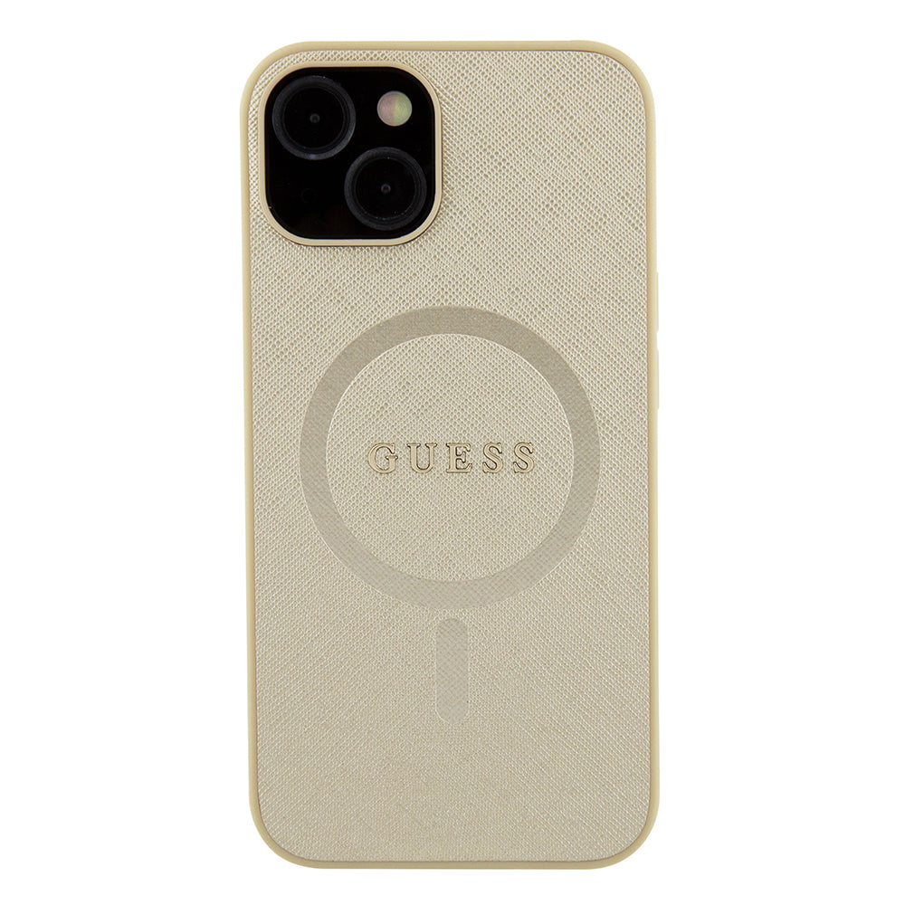 Etui MagSafe dla Apple iPhone 15 Plus, Guess, Saffiano, Złote