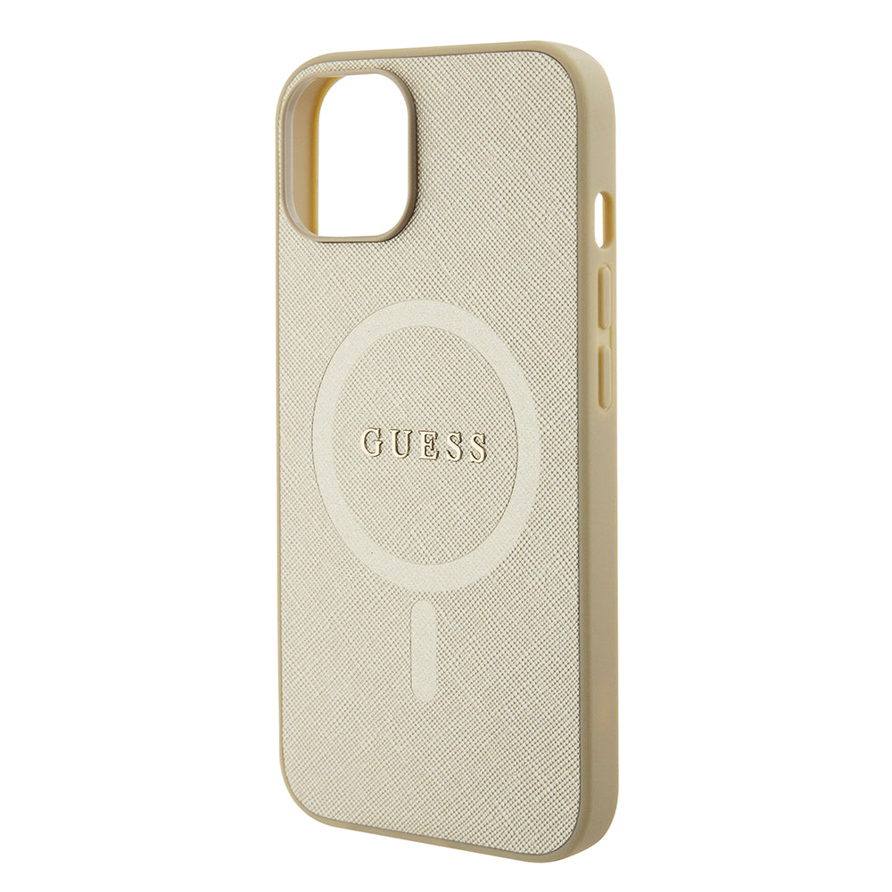 Etui MagSafe dla Apple iPhone 15 Plus, Guess, Saffiano, Złote