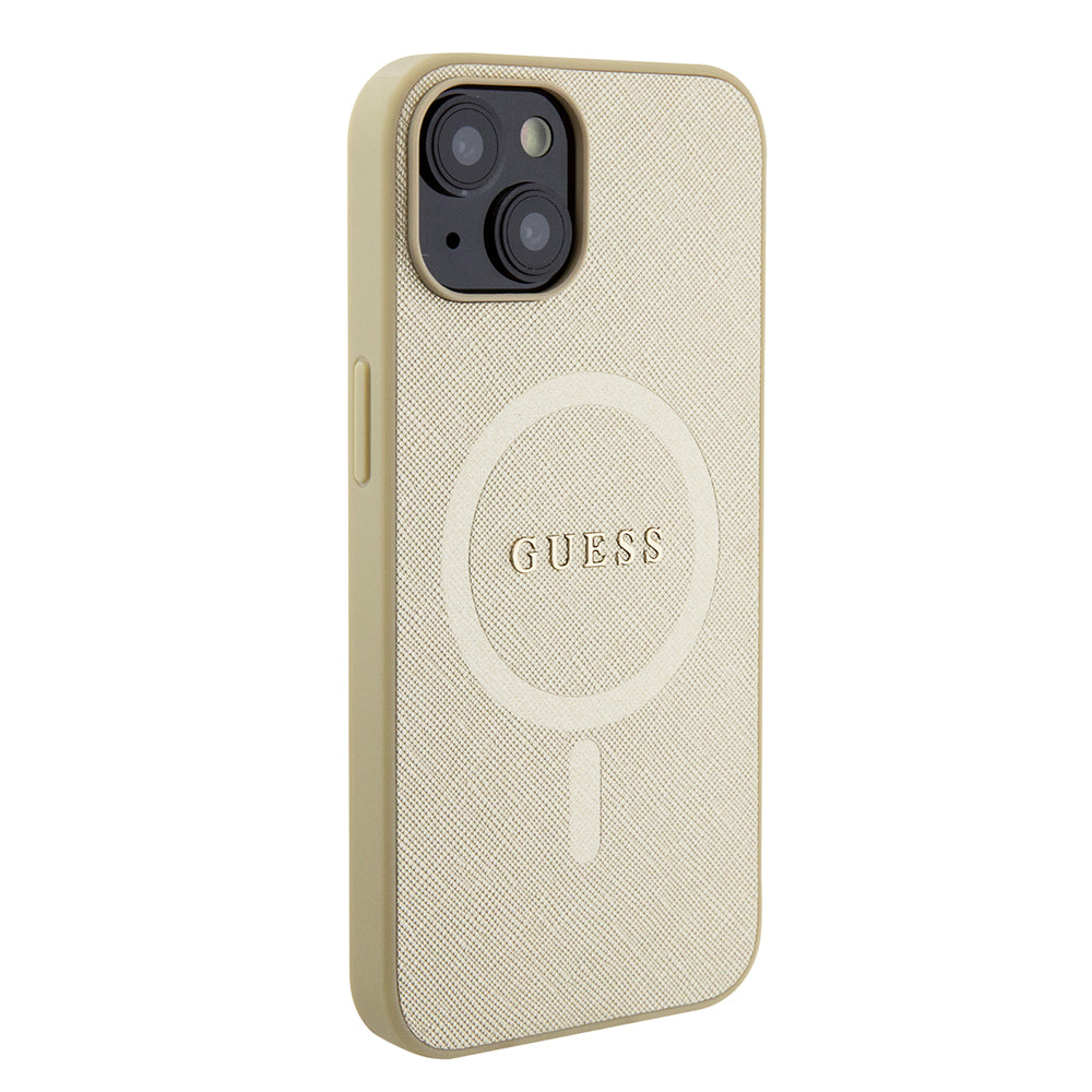 Etui MagSafe dla Apple iPhone 15 Plus, Guess, Saffiano, Złote
