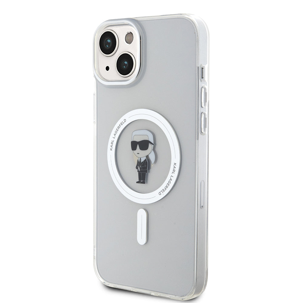 MagSafe Case for Apple iPhone 15 Plus, Karl Lagerfeld, IML Ikonik Karl, Transparent
