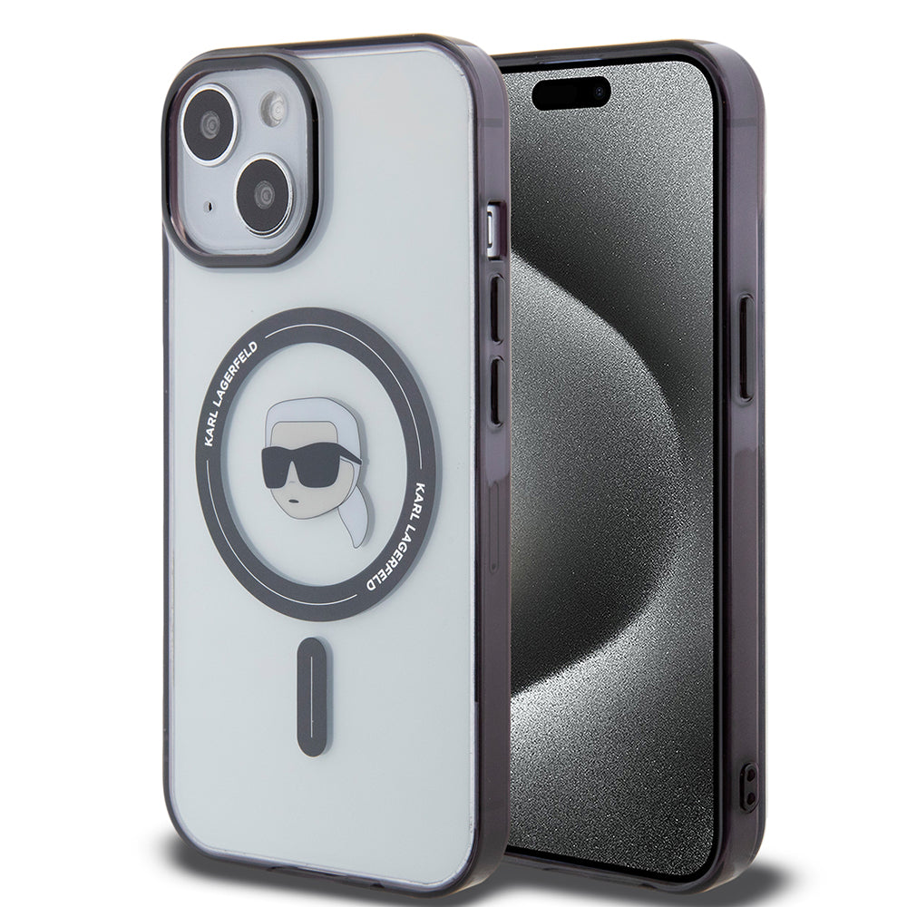 MagSafe Case for Apple iPhone 15 Plus, Karl Lagerfeld, IML Karl's Head, Transparent