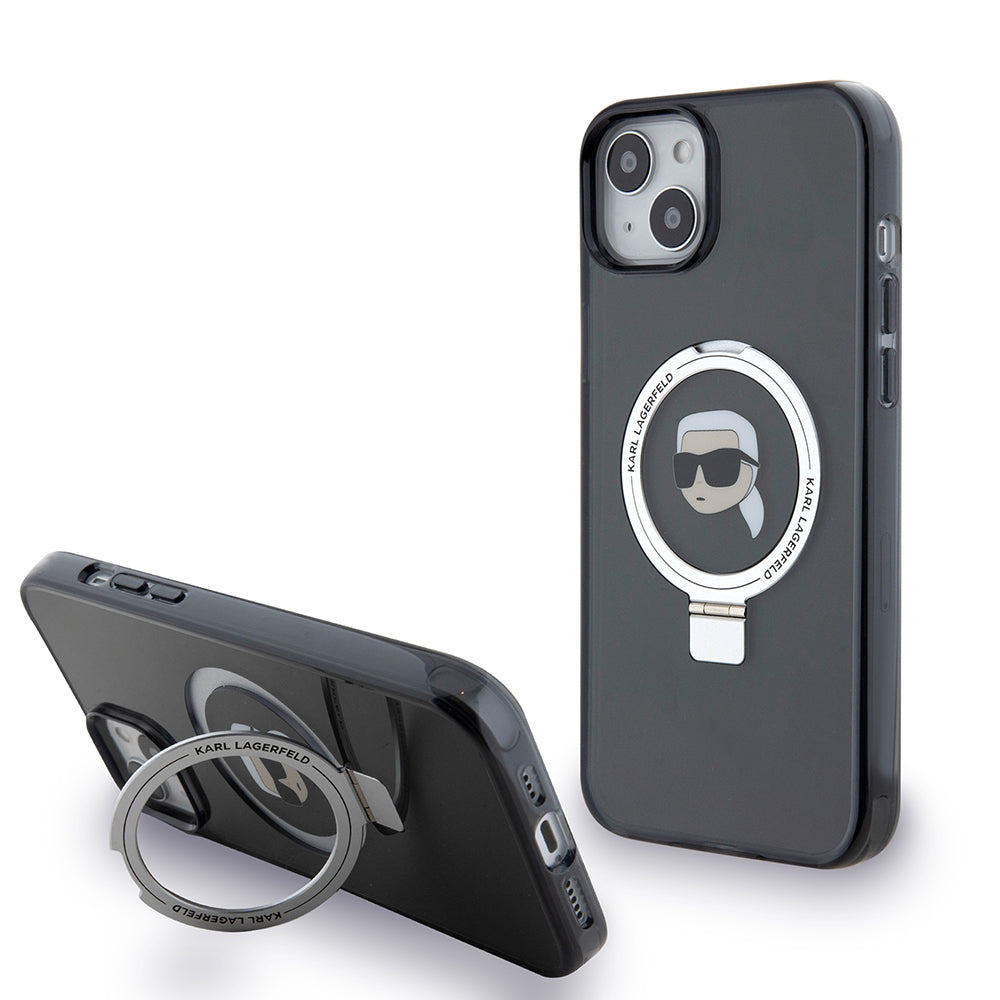 Etui MagSafe dla Apple iPhone 15 Plus, Karl Lagerfeld, Ring Stand Karl's Head, Czarne