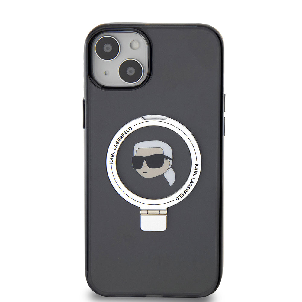 Etui MagSafe dla Apple iPhone 15 Plus, Karl Lagerfeld, Ring Stand Karl's Head, Czarne