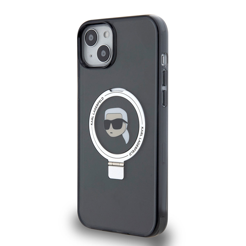 Etui MagSafe dla Apple iPhone 15 Plus, Karl Lagerfeld, Ring Stand Karl's Head, Czarne