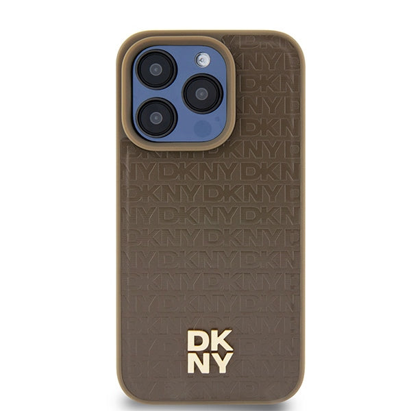 Etui MagSafe dla Apple iPhone 15 Pro, DKNY, Monogram Pattern Metal Logo, Brązowy