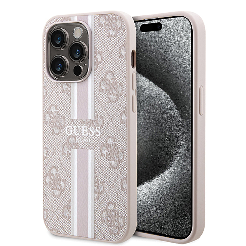 Etui MagSafe dla Apple iPhone 15 Pro, Guess, 4G Printed Stripes, Różowy
