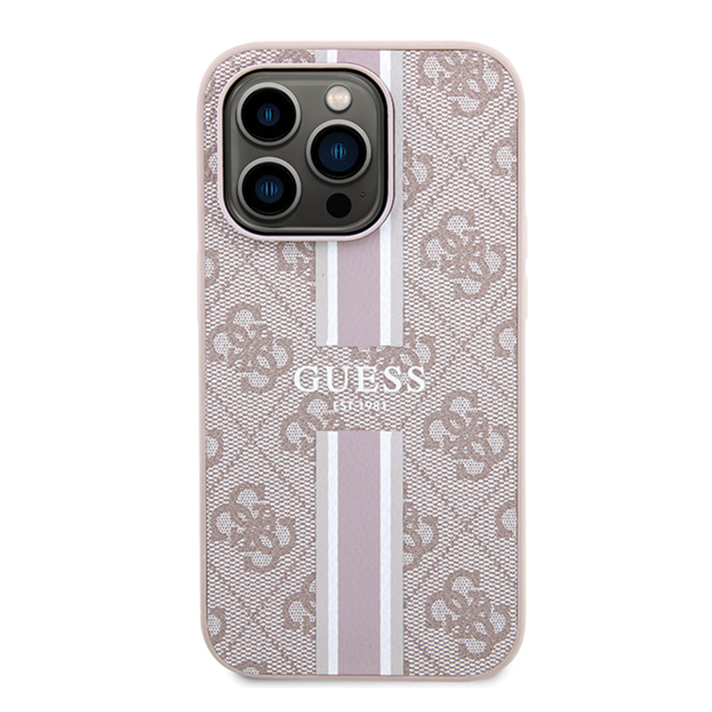Etui MagSafe dla Apple iPhone 15 Pro, Guess, 4G Printed Stripes, Różowy