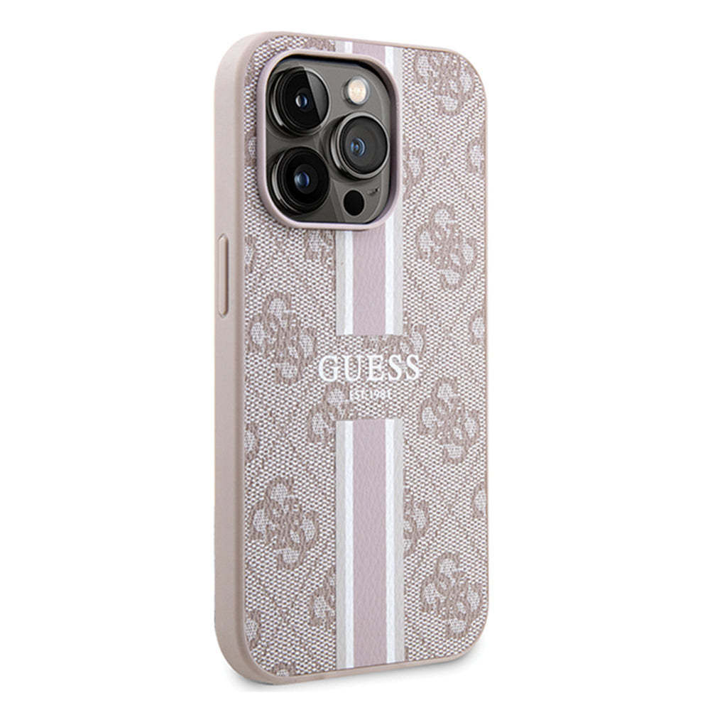 Etui MagSafe dla Apple iPhone 15 Pro, Guess, 4G Printed Stripes, Różowy