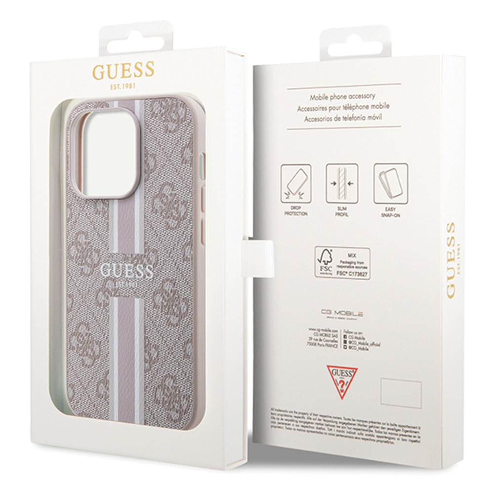 Etui MagSafe dla Apple iPhone 15 Pro, Guess, 4G Printed Stripes, Różowy