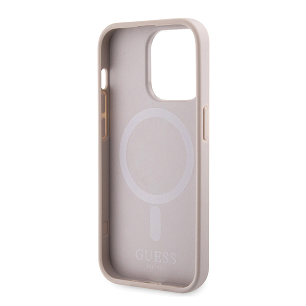 Etui MagSafe dla Apple iPhone 15 Pro, Guess, 4G Printed Stripes, Różowy