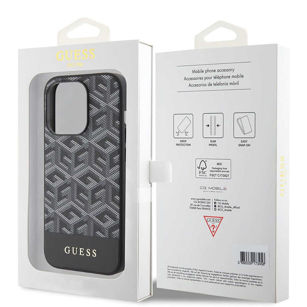 MagSafe Case for Apple iPhone 15 Pro, Guess, GCube Stripes, Black