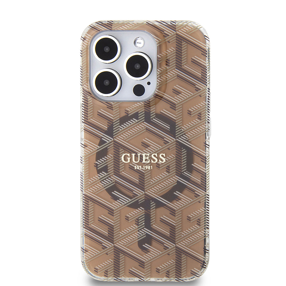 Etui MagSafe dla Apple iPhone 15 Pro, Guess, IML Gcube, Brązowy