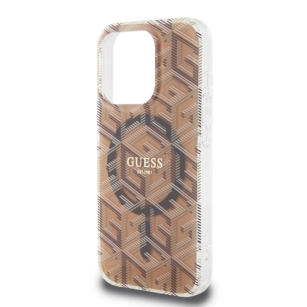 Etui MagSafe dla Apple iPhone 15 Pro, Guess, IML Gcube, Brązowy