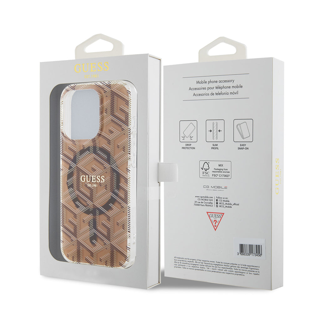 Etui MagSafe dla Apple iPhone 15 Pro, Guess, IML Gcube, Brązowy