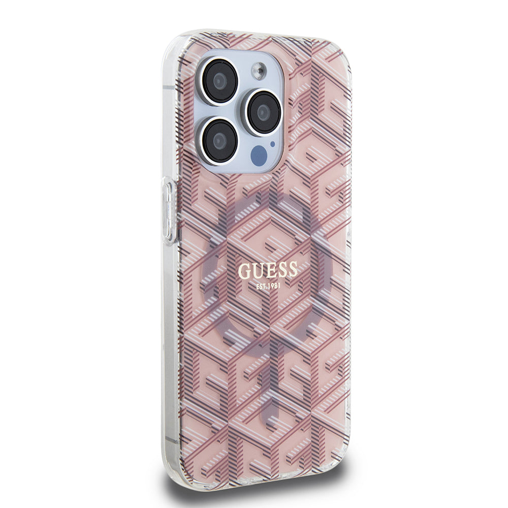 Etui MagSafe dla Apple iPhone 15 Pro, Guess, IML Gcube, Różowy