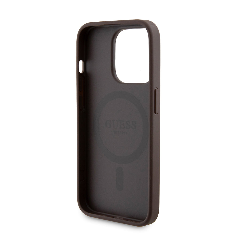 Etui MagSafe dla Apple iPhone 15 Pro, Guess, Powerbank 4G Metal Logo, Brązowy