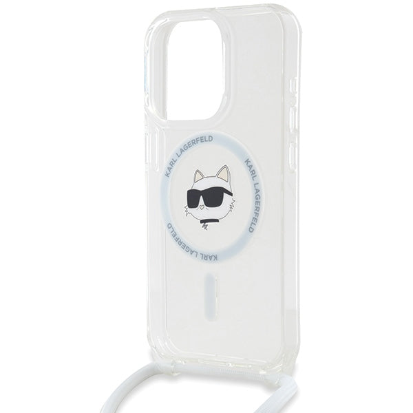 Etui MagSafe dla Apple iPhone 15 Pro, Karl Lagerfeld, IML Crossbody Choupette's Head with Strap, Przezroczyste