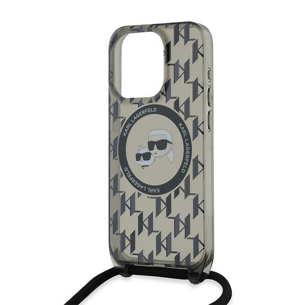 Etui MagSafe dla Apple iPhone 15 Pro, Karl Lagerfeld, IML Crossbody Monogram Karl & Choupette's Heads, Czarne