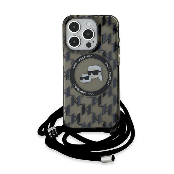 Etui MagSafe dla Apple iPhone 15 Pro, Karl Lagerfeld, IML Crossbody Monogram Karl & Choupette's Heads, Czarne