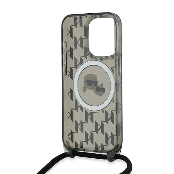 Etui MagSafe dla Apple iPhone 15 Pro, Karl Lagerfeld, IML Crossbody Monogram Karl & Choupette's Heads, Czarne