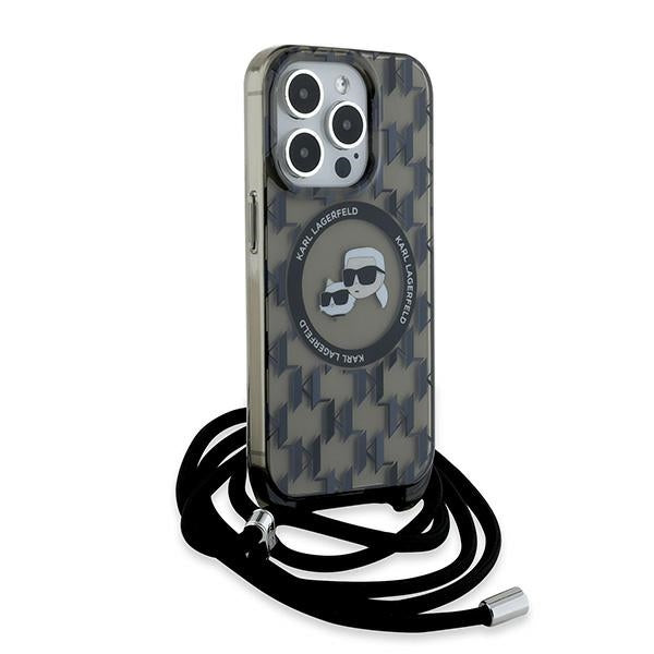 Etui MagSafe dla Apple iPhone 15 Pro, Karl Lagerfeld, IML Crossbody Monogram Karl & Choupette's Heads, Czarne