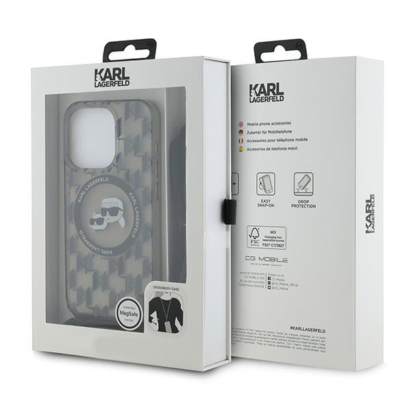 Etui MagSafe dla Apple iPhone 15 Pro, Karl Lagerfeld, IML Crossbody Monogram Karl & Choupette's Heads, Czarne